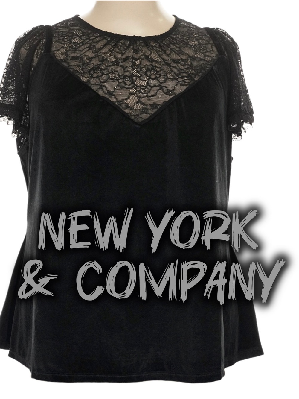 New York & Company Black Velvet Lace Yoke Top 3X - Gothic NWT